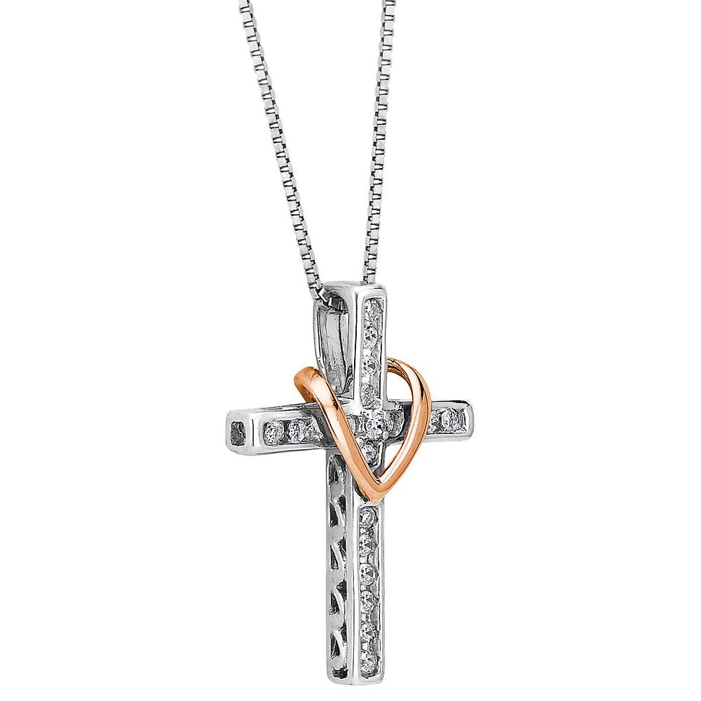 HDS Helzberg Diamond necklace cross pendant sterling silver and 18k Gold  heart | eBay