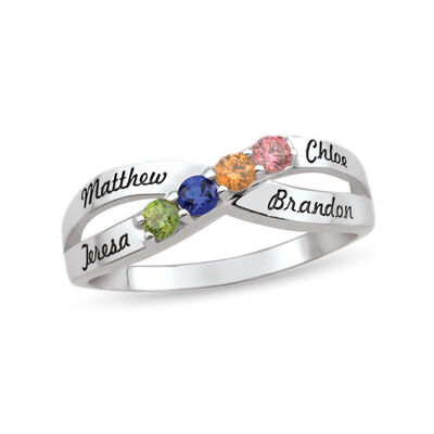 custom gemstone crossover ring with personalized names (2-4 stones)