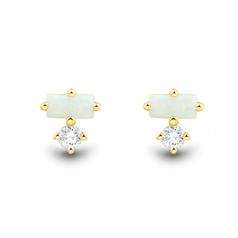 Lab Grown Diamond Accent and Lab-Created Opal Earrings in 10K Yellow Gold