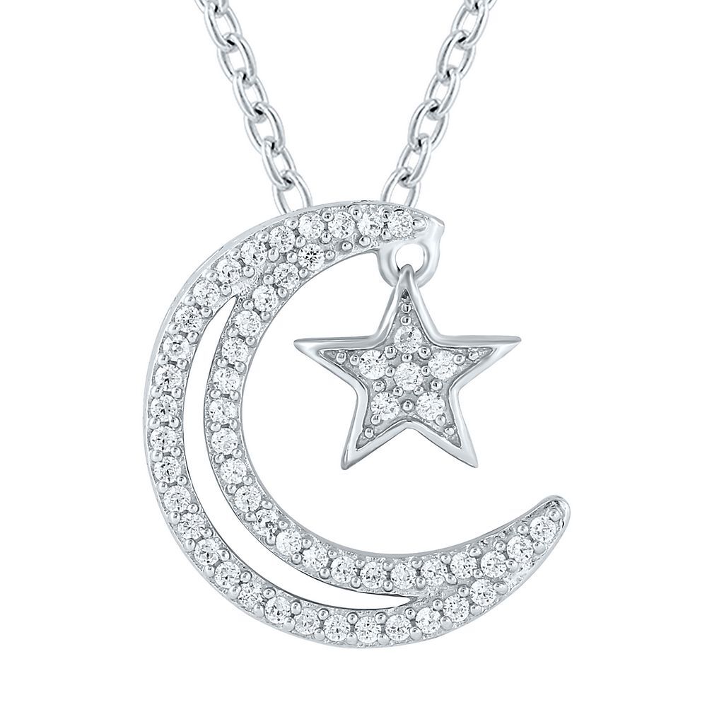 Buy 0.25 ctw Blue Diamond and Diamond Moon Star Pendant Necklace 20 Inches  in Rhodium & Platinum Over Sterling Silver at ShopLC.