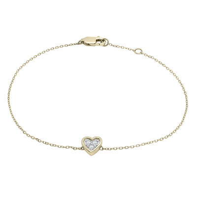 Diamond Heart Bracelet in 14K Yellow Gold (1/10 ct. tw.)