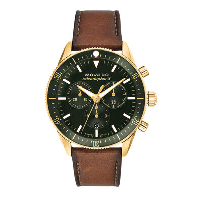 Men’s Heritage Dress Watch with Leather Band in Green Ion-Plated Stainless Steel
