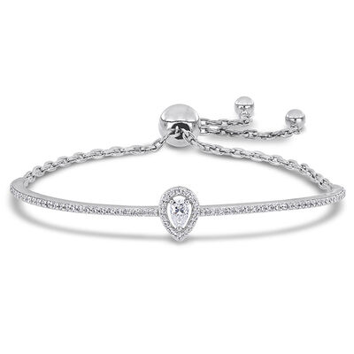 Moissanite Bolo Bracelet with Pear-Shaped Stone in Sterling Silver (3/4 ct. tw.)