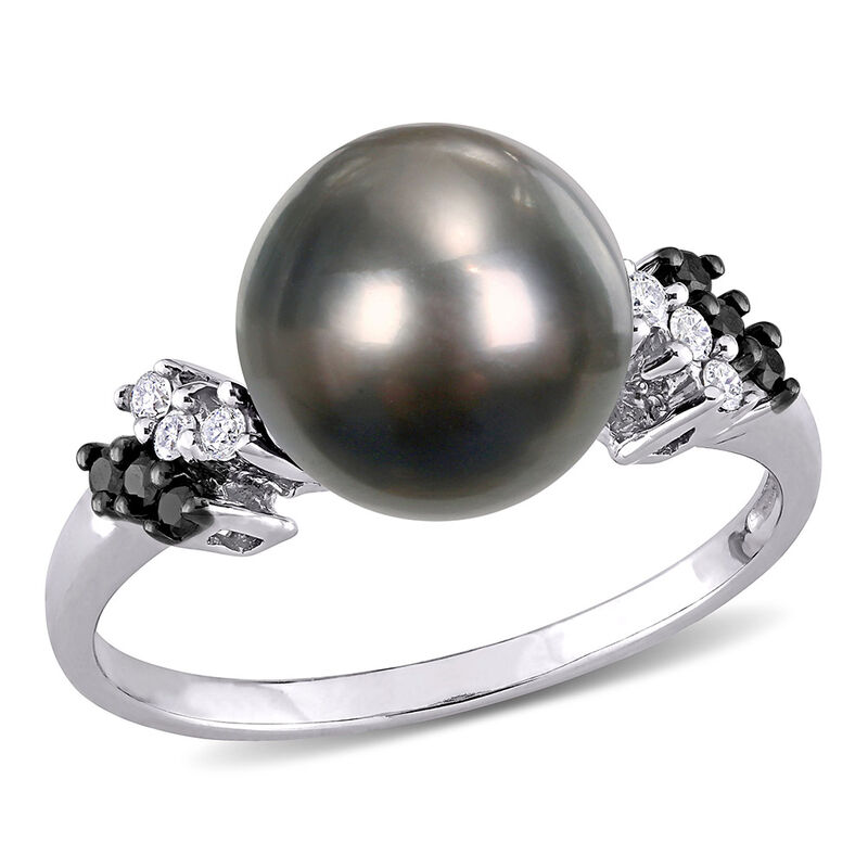 Black Tahitian Pearl &amp; 1/8 ct. tw. Diamond Ring in 10K White Gold