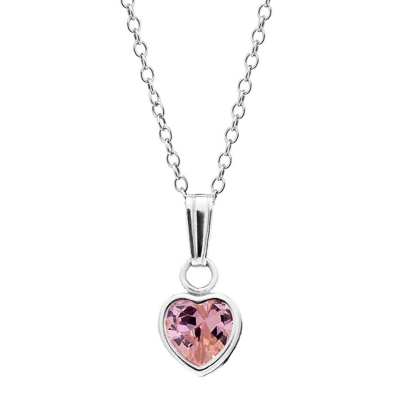 Children&#39;s Pink Cubic Zirconia Heart Pendant in Sterling Silver