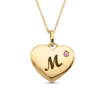 heart-shaped initial pendant with custom gemstone