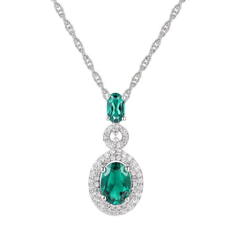 Lab Created Emerald &amp; White Sapphire Pendant in Sterling Silver