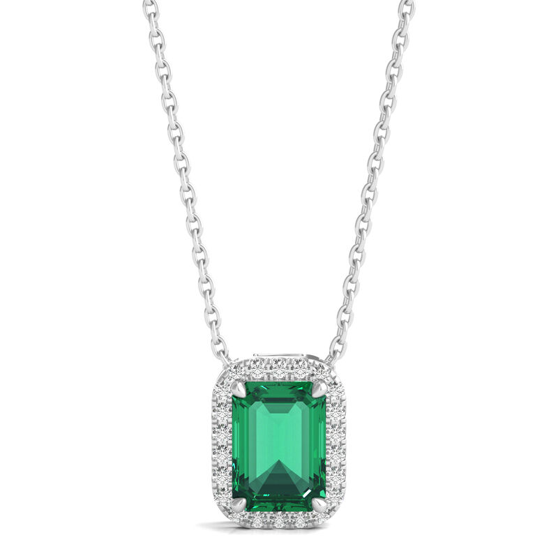 Lab-Created Emerald Pendant with Lab-Created White Sapphires in Sterling Silver