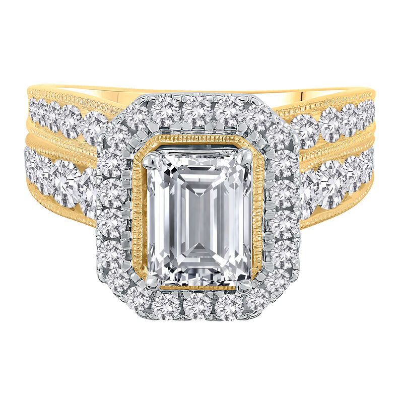 Lab Grown Diamond Bellissima emerald-cut halo bridal set in 14k yellow and white gold &#40;3 ct. tw.&#41;