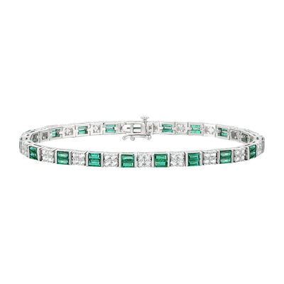 Lab Created Emerald & White Sapphire Bracelet in Sterling Silver