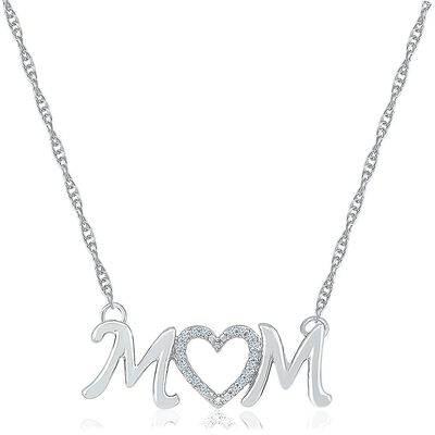 Diamond Mom Heart Necklace in Sterling Silver