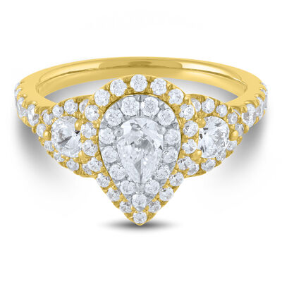 1 1/2 ct. tw. Pear-Shaped Halo Diamond Engagement Ring in 14K Yellow Gold
