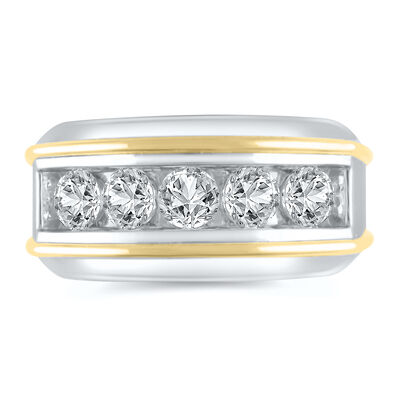 Men’s Lab Grown Diamond Wedding Band in 10K White Gold and Yellow Gold (2 ct. tw.) 
