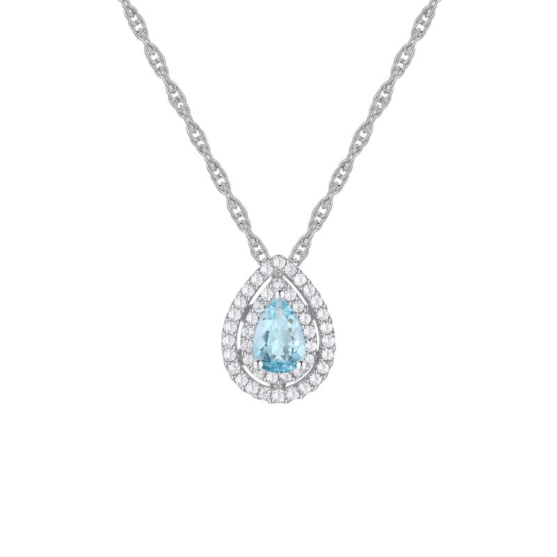 Santa Maria Aquamarine and Diamond Pendant in 10K White Gold &#40;1/5 ct. tw.&#41;