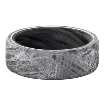 Men's Meteorite Wedding Band with Forged Carbon Fiber, 8MM