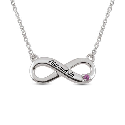 custom gemstone infinity pendant with personalized engraving