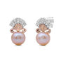 Ariel Pink Pearl and Diamond Shell Earrings in Sterling Silver and 10K Rose Gold &#40;1/7 ct. tw.&#41;