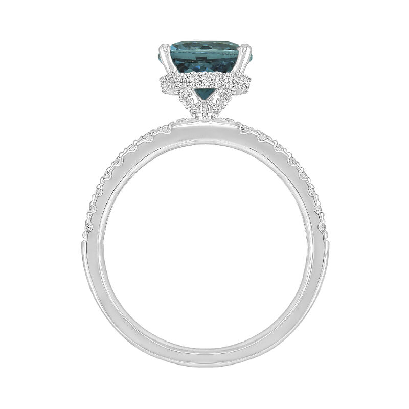 Round London Blue Topaz Ring with Diamond Band in 14K White Gold &#40;1/3 ct. tw.&#41;