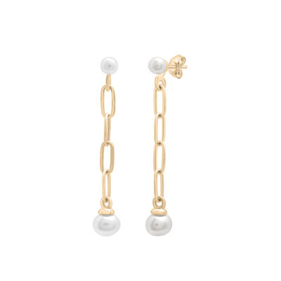 Pearl and Paperclip Link Earrings in Vermeil