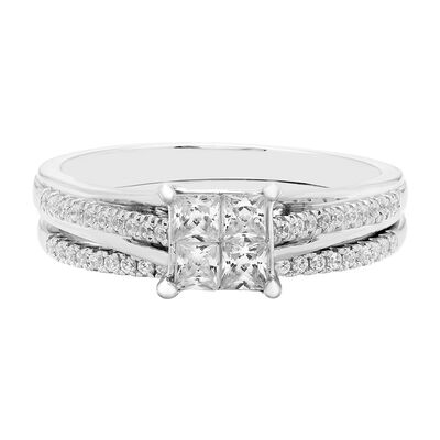 Princess-Cut Diamond Bridal Set with Cluster Diamonds in 10K White Gold (1/2 ct. tw.)