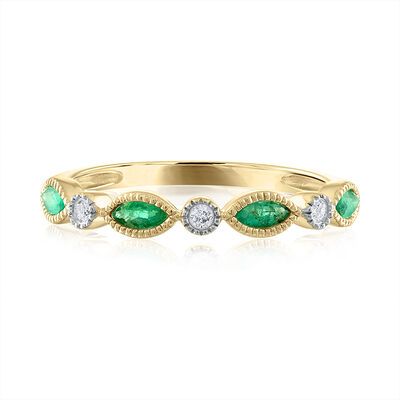 Emerald & Diamond Accent Ring in 14K Yellow Gold