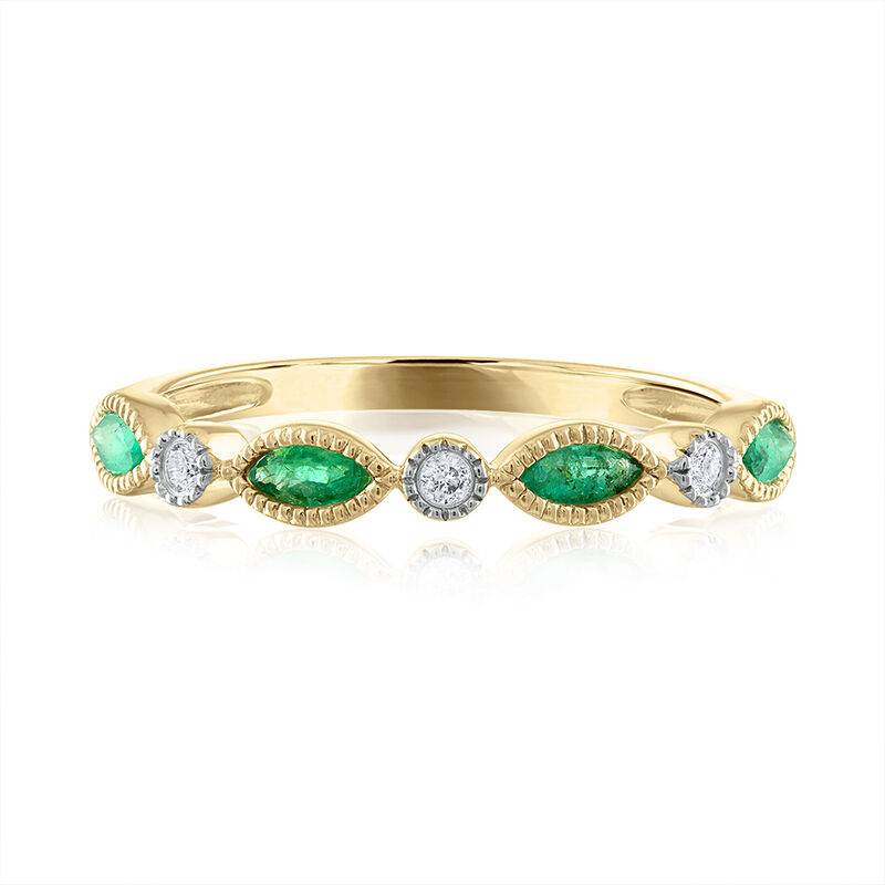 Emerald &amp; Diamond Accent Ring in 14K Yellow Gold