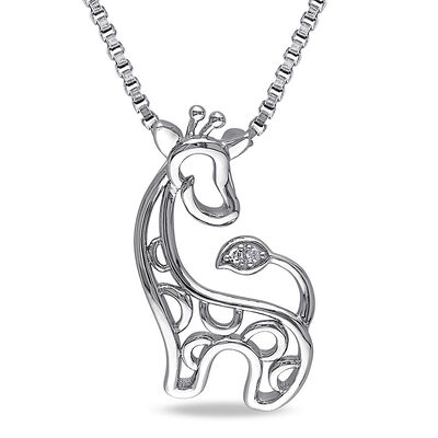Diamond Giraffe Pendant in Sterling Silver