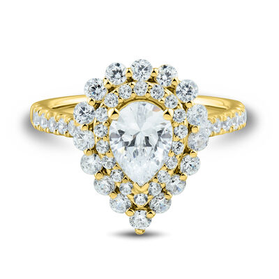 Lab Grown Diamond Engagement Ring with Pear Halo in 14k yellow gold (2 ct. tw.)
