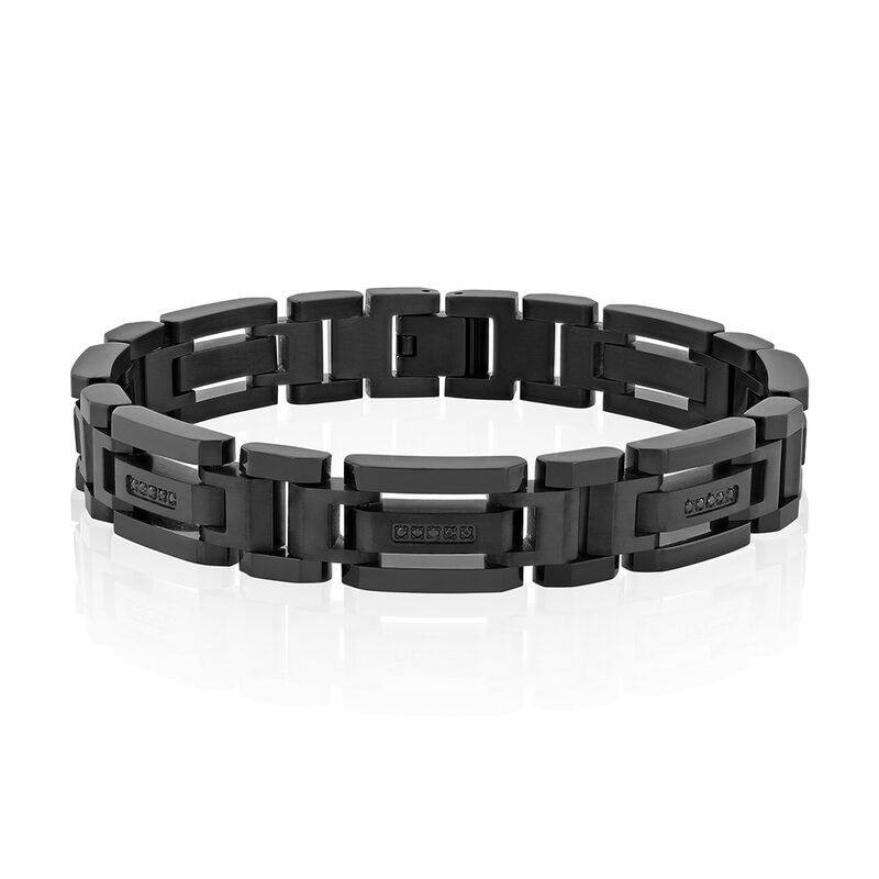 Men&rsquo;s Black Diamond Bracelet in Ion Plated Black Stainless Steel, 12mm, 8.5&rdquo; &#40;1/7 ct. tw.&#41;
