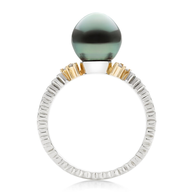 Tahitian Pearl and Diamond Accent Ring in Sterling Silver and 14K Yellow Gold