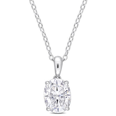 Oval Lab-Created Moissanite Solitaire Pendant in Sterling Silver (2 ct. tw.)