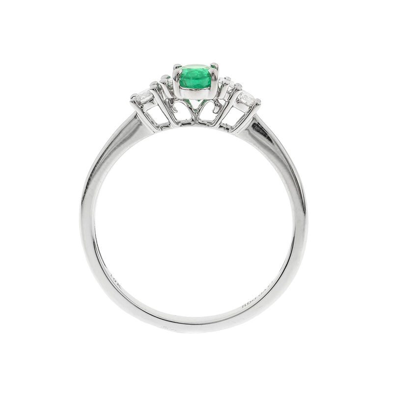 Oval Emerald Ring with Baguette Side Stones in 10K White Gold &#40;1/7 ct. tw.&#41;