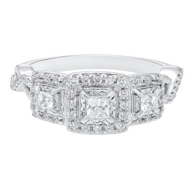 Princess-Cut Diamond Three-Stone Engagement Ring in 10K White Gold (1/2 ct. tw.)