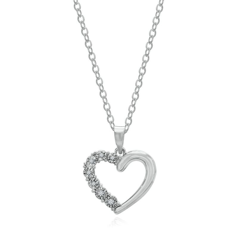 Diamond Open Heart Pendant in Sterling Silver