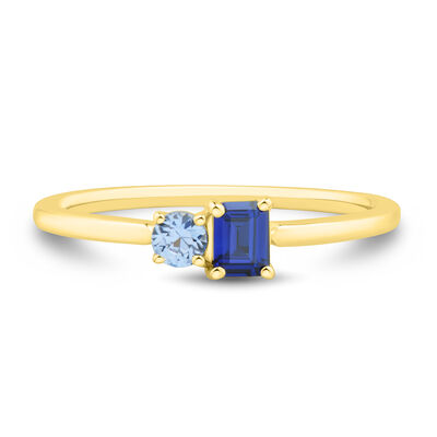 Lab-Created Blue Sapphire Toi et Moi Ring in 10K Yellow Gold