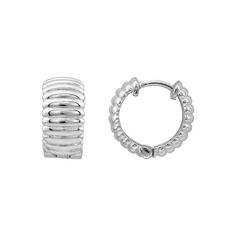Textured Huggie Hoop Earrings in Sterling Silver, 14MM