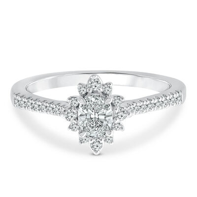 Oval Burst Halo Engagement Ring in 14K White Gold (1/2 ct. tw.)