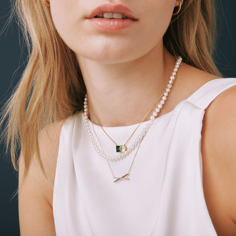 Lab-Created Emerald and Lab-Created White Sapphire Toi et Moi Two-Stone Necklace in Vermeil
