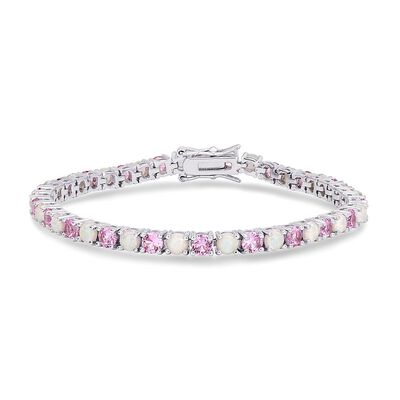 Lab Created Opal & Pink Sapphire Bracelet in Sterling Silver