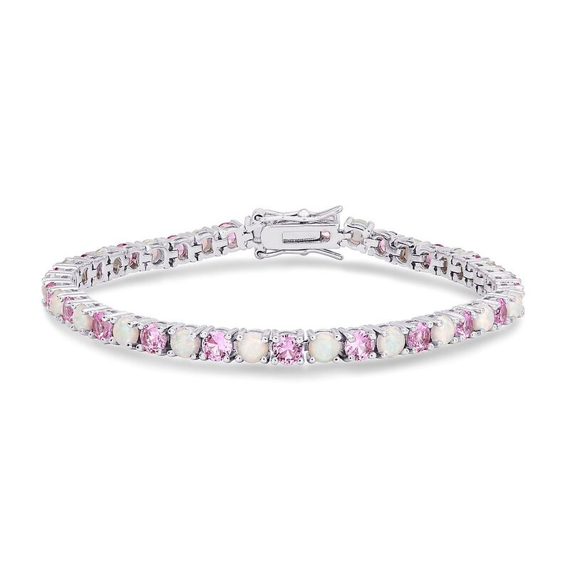 Lab Created Opal &amp; Pink Sapphire Bracelet in Sterling Silver