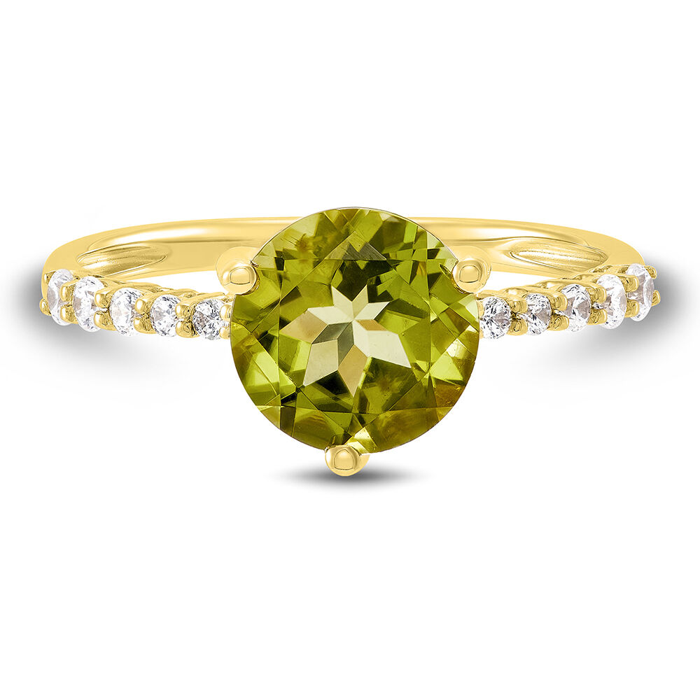 Cushion Cut Peridot Engagement Ring and Matching Diamond Wedding Band in  14k Yellow Gold (GR-3102)