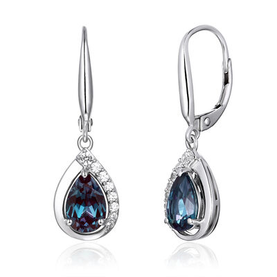 Lab Created Alexandrite & Sapphire Drop Earrings in Sterling Silver