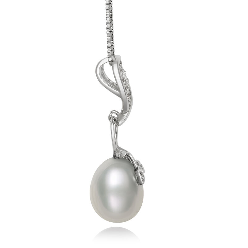 Teardrop Cultured Freshwater Pearl and White Topaz Pendant in Sterling Silver