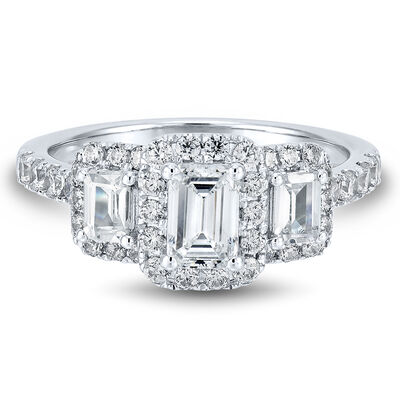 Lab Grown Diamond Three-Stone Emerald-Cut Engagement Ring in 14K White Gold (1 1/2 ct. tw.)