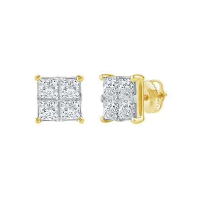 Men's Lab Grown Diamond Cluster Stud Earrings in 10K Yellow Gold (2 ct. tw.)