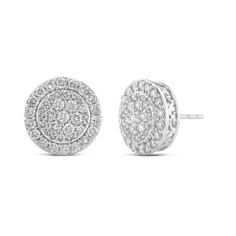 Round Diamond Cluster Stud Earrings with Halo in 14K White Gold &#40;1 &frac12; ct. tw.&#41;