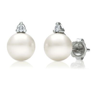 Akoya Cultured Pearl & Diamond Earrings in 14K White Gold, 6MM