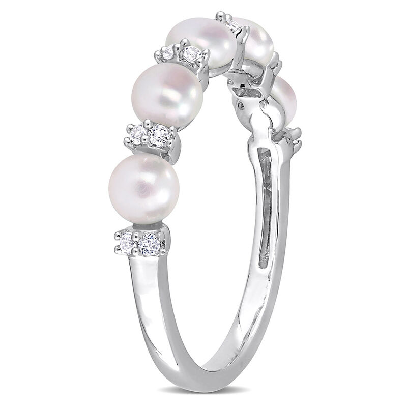 Pearl Stacking Ring with White Topaz in Sterling Silver