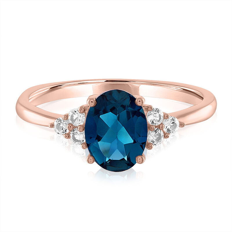 Blue Topaz &amp; Lab Created White Sapphire Ring in 10K Rose Gold