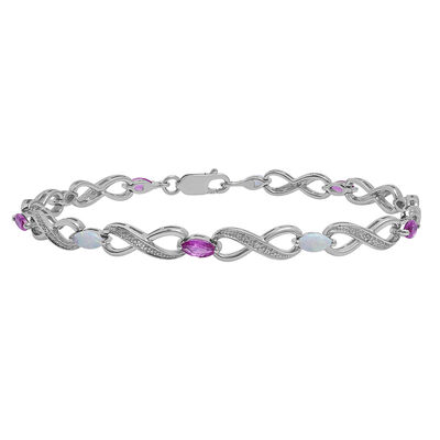 Infinity Bracelet with Lab Created Opal & Pink Sapphire in Sterling Silver